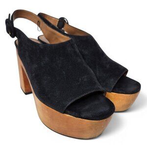 & Other Stories Chunky Wood Platform Heels Women's Black Suede Slingback 9